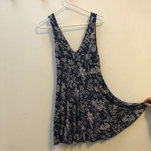 Blue Floral Sleeveless Skater Dress
